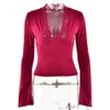 Hot Selling New Base Shirt Sexy Spicy Girl Long Sleeved Slim Fit V-neck Patchwork Lace Top F42827