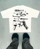 Street American Hip Hop Vintage Machine Gun Alphabet Print överdimensionerad t-shirt för män Y2K Harajuku Fashion Goth Style Shirt 240426