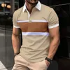 Mode gestreifte Herren Polo Shirt Line Sommer Kurzarm Tops Business Casual Clothing Revers Button Reißverschluss für Mann 240424