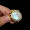 YYGEM 23mm Cultured White Baroque Pearl Gold Plated Finger Ring Adjustable Rings For Women Jewelry 240419