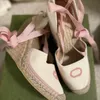 Luxury Designer Handmade Embroidered Linen Espadrille Wedge Sandals Ankle Strap Jute Platform Sole for Summer