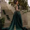 Jurken Elegant Turkije Kaftan Evening Hunter Green Veet Formele feestjurken Goud Appliques Golde Prom Draag Arabische Dubai Lang Special OCN -jurk