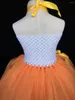 Mädchen Kleider Baby Girls Orange Blume Tutu Kleid Kids Häkeln Tüll Ballkleid mit Bandbogen und Stirnband Kinder Hochzeitsfeier