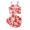 Kläder set Wankitoi Kids Girl Valentine S Day Outfits ärmlösa hjärttoppar älskar shorts 2st flickor sommarkläder