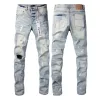New Fashion 2024 Slim 1: 1 Jeans Brand Purple Brand Jeans High Street Blue Hole usé Wash