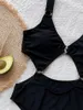 Frauen Badebekleidung Kukakey One Piece Badeanzug sexy schwarze Ring mit verbundenen Frauen 2024 Hollow Cut Out Monokini High Bading Suits Bather Kee