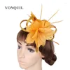 Coiffes Fascinateurs de cheveux de fleur de plumes fantaisie pour les mariages pour femmes couvre-coiffure élégante coiffure de la mariée sinamay clip