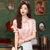 Blouses pour femmes Couleur solide de style chinois Jacquard Shirt Retro 2024 Summer Pullover Blouse Stand Collar Short Sleve Women Tops