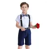 Set di abbigliamento per ragazzi abiti da sposa a quadri per bambini Shorts shorts bowtie 4pcs pograph set bidoni da scuola di laurea in costume da festa di laurea