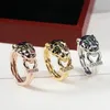 European Classic S925 Sterling Silver Spotted Green Eyed Leopard Head Ring