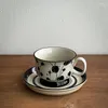 Tassen Ahunderjiaz-Bemalte Keramik Kaffeetasse und Untertassen-Set Vintage Nischenstil Haushaltsgetränke Home Dekoration