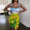 Casual Dresses SOMEPET Sunflowers Dress Women Sky Ladies Painting Halter Sleeveless Romantic Bodycon Womens Clothing Summer