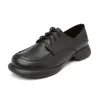 Sapatos casuais Tamanho 35-40 Couro dividido com calcanhar baixo British Style Round-toe Lace-up Sofra Soft Soft Flats para mulheres