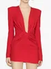 Casual Dresses Eshin Solid Color Red V Neck Pleated Long Sleeve Party A Line Dress for Women 2024 Spring Fashion Female Y2K TH6119