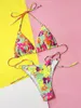 Kvinnors badkläder sexiga blommiga tryck bikinis sätter två stycken sträng halter triangel bohemian baddräkt kvinnor biquini thong baddräkter