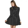 Casual Dresses Womens Metallic Shiny Long Sleeve A-line Dress Rave Party Clubwear Turtleneck Patent Leather Mini Music Festival Clothes