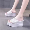 Slippers Summer Pearl Wedges Slipper Women's 2024 Sexy Open Toe 9 CM High Heel Sandals Flip Flops Shoes Lady Platform Beach Slides White