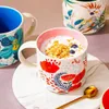 Muggar söt handmålad keramisk frukost kopp 450 ml blommor mönster mjölk havre kaffemuggar underglasyr porslin potten trevlig gåva till vän j240428