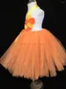 Mädchen Kleider Baby Girls Orange Blume Tutu Kleid Kids Häkeln Tüll Ballkleid mit Bandbogen und Stirnband Kinder Hochzeitsfeier