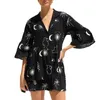 Casual Dresses Women's Black Dress 2024Moon Sun Print V-neck Tiered Ruffle Cotton And Linen Sexy A-line Party Club Vestidos For Women
