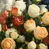 Decoratieve bloemen 3 stks 5head verbrande rand Rose Simulatie Bloemt Bouquet Silk Artificial Worged Fake Home Decor Party Cream Ornament