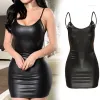 Podstawowe sukienki swobodne kobiety sztuczne skórzane sukienki Y Latek -Back Black Porno Bodycon Club odzież push Up Bra bieliznę mini plus rozmiar 6xl Dr dhprw