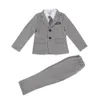 Children's spring and autumn boys and teenagers black and grey striped small suit five-piece set (suit + waistcoat + trousers + tie + shirt)