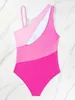 Vigocasey Pink One Schulterstück Badebekleidung für Frauen hoher Taille Push Up Badeanzug Rückenfreier ausgehöhlter brasilianischer Badeanzug 240416