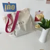 Shopping Bags Korean Three Letters Print Women Canvas Bag Sweet Red Shoulder Strap Beige Simple Cotton Cloth Shopper Tote