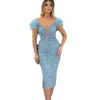 Sequins Tea Champagne Longue Robes de soirée scintillantes Gaine Plume V-Col à col courte Robe de bal Short Pageant Pageant Pany Robes For Women Girls Special Ocn Wear