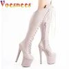 Boots Model Runway Show Shoes Zip 20 cm camurça boatclab Pumps Moda Plataforma Super High Heels Pólo Dança Over-the-Knee