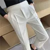 High Waist Men Dress Pants Trousers 2024 Autumn British Style Straight Slim Fit Suit Pants Solid Casual Fashion Men Clothing 240423