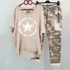 2 stks/set dames zomer casual pak losse ronde nek bedrukte sportkleding ademende katoenen blend camouflage outfit dame 240418