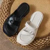 Slippers 2024 mode zomer dame 5 cm hoge hakken pumps zacht lederen vierkant teen muffin glijbanen vrijetijds feest nachtclub valentijn schoenen