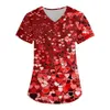 Nurse Uniform Love Heart Print Pocket V-Neck Nursing Scrubs Tops Workwear T-shirt Women Fashion Overalls Uniforms 240410