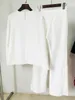 Pontas de duas peças femininas Designer de alta qualidade Roupfits White Set Lace bordado em retalhos de retalhos de manga larga casual para mulheres