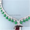 Kolczyki Naszyjnik Kolekcja Party Choker Stud Women Lady Tassels Inlay Cydron Diamond Syntetyczny Ruby Big wisel Green Be dhkuo