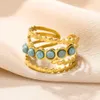 Bandringar Bohemian Blue Natural Stone Ring Mens Gold Rostfritt stål Ring ihålig justerbar öppningsring smycken gåva Q240427