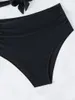 Kvinnors badkläder Hög midja Bikini Black Criss Cross Push Up Two Piece Swimsuit 2024 Solid Bandage Bathing Suit Holiday Biquini