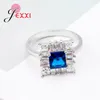 Anelli a cluster Proposta di lusso Donne 925 Sterling Sterling Full Around Crystals Square Deep Love Blue Zricons Wedding femminile