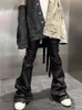Streetwear Black Wax Leather Strecth Jeans för män ropa hombre baggy y2k flare byxor överdimensionerade raka denimbyxor 240419