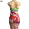 Robes décontractées hlj mode y2k tie dye imprimer strass de régime mini bretelles habit les femmes minces sans manches bodycon nigtclub vestidos