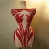 Stage Wear Woman Gogo Dance Clothing Red Sexy Rhinestone Slim Dress Nightclub Bar Dj Costumes Festival Party Outfits Pole VDL131