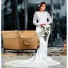Taille en dentelle arabe plus blanc Aso Ebi Sirène perlée robes de mariée à manches longues Buttes couvertes Roches de fête de mariée africaine WJY591