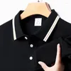 Herrpolos mode fasta kortärmade randiga lapel polo skjorta sommar andas bekväm topp