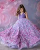 2024 Purple Flower Girl Dresses For Weddings V Neck Spaghetti Straps Lace Appliques Beads Ball Gown Tulle Girls Pageant Dress Kids Communion Gowns Hand Made Flowers