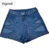 Jeans pour femmes Stigende Femmes Rhinestone découpés Short Slim Slim Slim Sequin Denim Y2K Streetwear