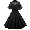 Casual Dresses For Women 2024 Bat Sleeve Retro Ball Gown Elegant Stitching Big Swing Dress Temperament High Waist Pleated