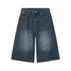Jeans para hombres Nicho de verano versátil Americano Retro Retro Azule Blue Dephinim Men sueltos rectos de pierna ancha pantalones recortados con drapeado