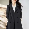 Damenjacken Britisch -Stil Langer Trenchmäntel Klassiker Doppelbrust Windbreaker Elegant Damen Lose Overlöcke Korean Fashion Blau